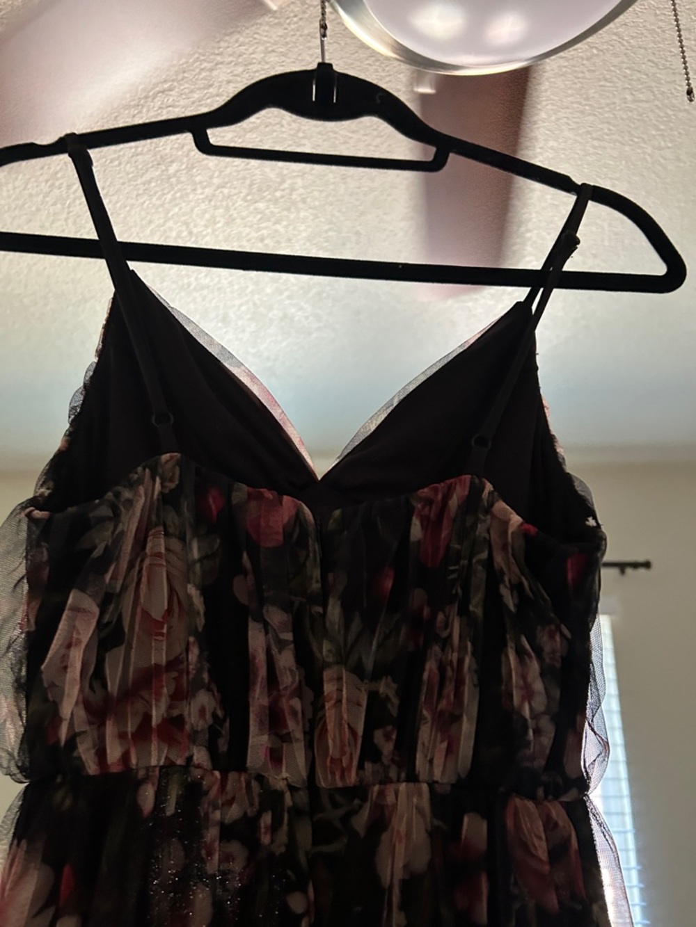 Lulu's Black Floral Tiered Mesh Maxi Dress with Pink Roses - Picture 6 of 15